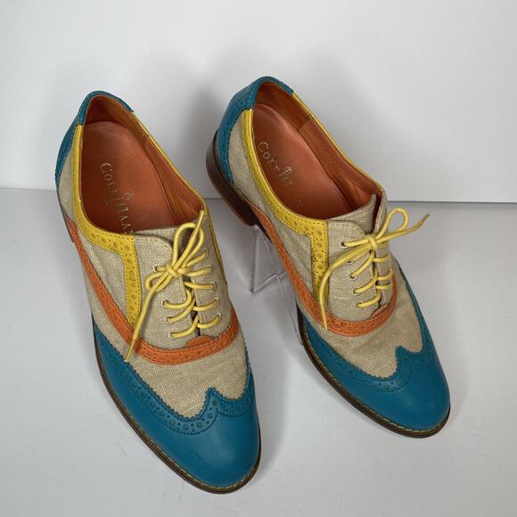 COLE HAAN Women's Wingtip Oxford Lace up Turquoise Orange Yellow D37780 7 -1/2 B - Picture 2 of 16